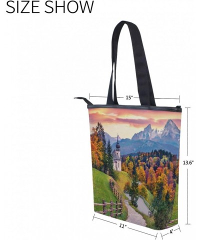 Tote Bag Countryside Autumn Landscape Canvas Zippered Tote Handbag for Women with 2 Interior Pockets $11.95 Totes