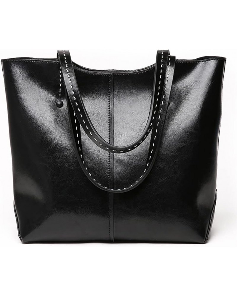 Top Handle Tote Bag for Women Genuine Leather Shoulder Bag Retro Handbag Large Capacity Satchel Commuter Purse Black $41.76 S...