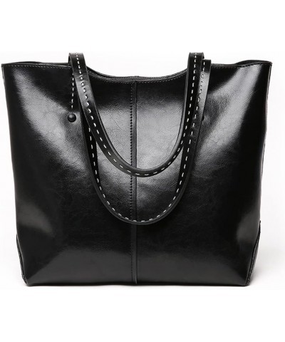 Top Handle Tote Bag for Women Genuine Leather Shoulder Bag Retro Handbag Large Capacity Satchel Commuter Purse Black $41.76 S...