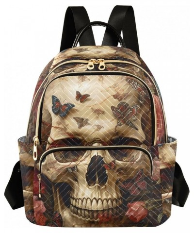 Small Fashion Backpack for Women Gothic Skull Rose Butterfly Print Ladies Travel Daypack Aesthetic Shoulder Bag 10.2×5.1×12.5...