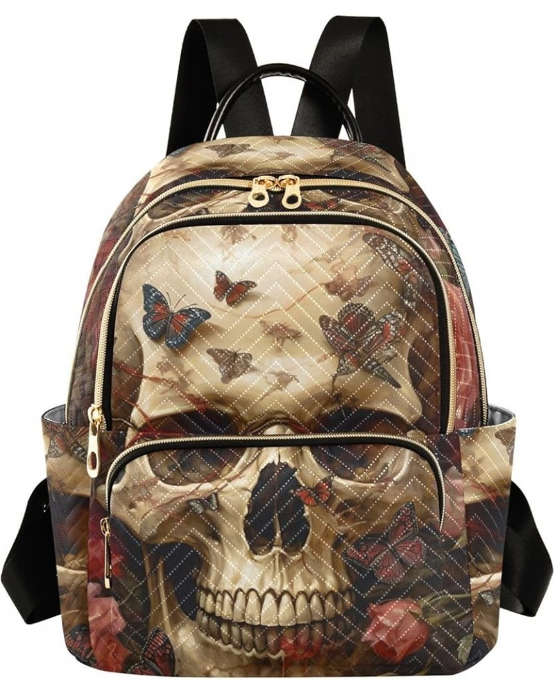 Small Fashion Backpack for Women Gothic Skull Rose Butterfly Print Ladies Travel Daypack Aesthetic Shoulder Bag 10.2×5.1×12.5...