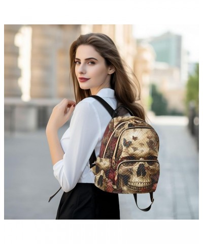 Small Fashion Backpack for Women Gothic Skull Rose Butterfly Print Ladies Travel Daypack Aesthetic Shoulder Bag 10.2×5.1×12.5...