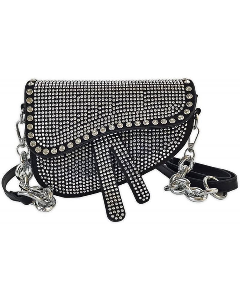 Black Saddle Bag Purse for Women Trendy Leather Crossbody Bag Small Shoulder Handbags Satchel Silver $10.82 Satchels