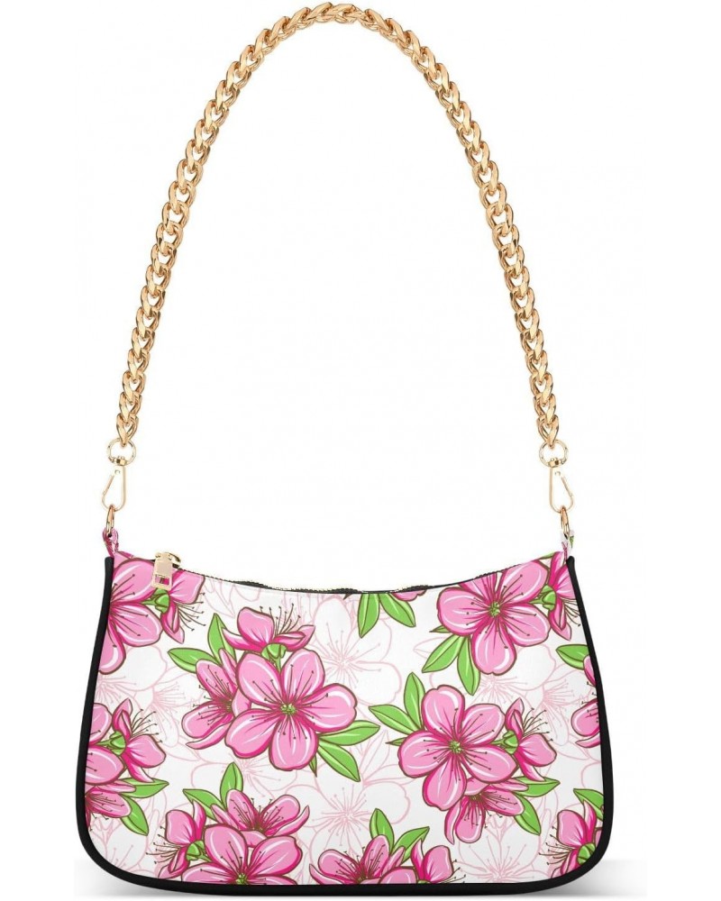 Shoulder Bag for Women, Pink Cherry Blossom Tote Bag Small Purses Cute Mini Zipper Handbag with Chain Strap $12.90 Totes