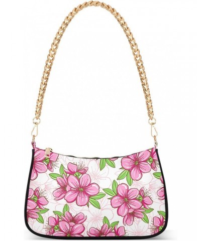 Shoulder Bag for Women, Pink Cherry Blossom Tote Bag Small Purses Cute Mini Zipper Handbag with Chain Strap $12.90 Totes