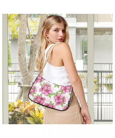 Shoulder Bag for Women, Pink Cherry Blossom Tote Bag Small Purses Cute Mini Zipper Handbag with Chain Strap $12.90 Totes