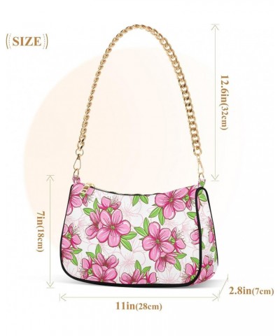 Shoulder Bag for Women, Pink Cherry Blossom Tote Bag Small Purses Cute Mini Zipper Handbag with Chain Strap $12.90 Totes