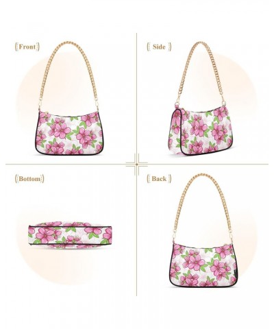 Shoulder Bag for Women, Pink Cherry Blossom Tote Bag Small Purses Cute Mini Zipper Handbag with Chain Strap $12.90 Totes