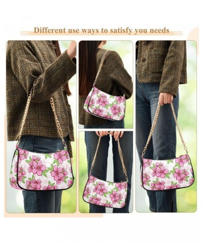 Shoulder Bag for Women, Pink Cherry Blossom Tote Bag Small Purses Cute Mini Zipper Handbag with Chain Strap $12.90 Totes