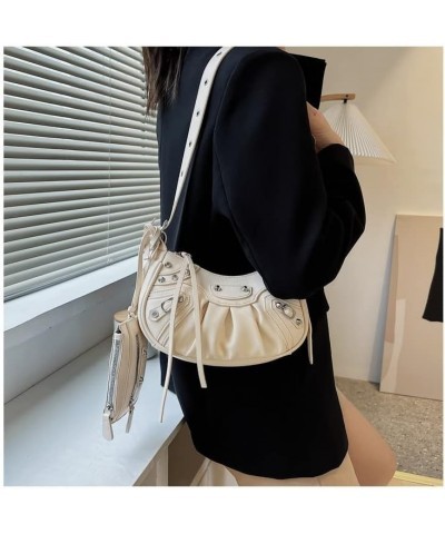 2 Pcs Women Tassel Handbags and Purses Fashion Shoulder Bag Crossbody Goth Purse Women PU Purse Shoulder Bag Y2K (pink) Beige...