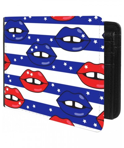 Unique Desige Pattern - Lips pattren with stars and stripes of 4th July concept, Slim Front Pocket Wallet Billfold RFID Block...