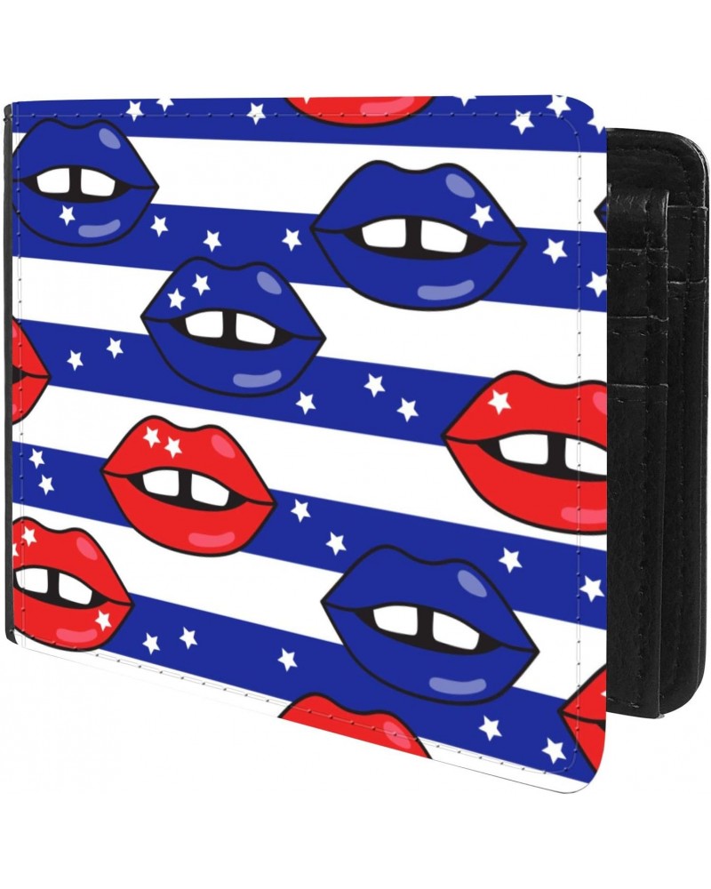 Unique Desige Pattern - Lips pattren with stars and stripes of 4th July concept, Slim Front Pocket Wallet Billfold RFID Block...