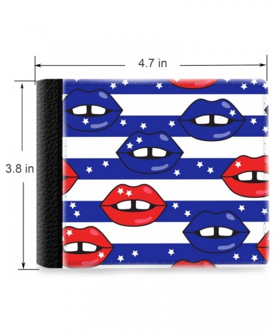 Unique Desige Pattern - Lips pattren with stars and stripes of 4th July concept, Slim Front Pocket Wallet Billfold RFID Block...