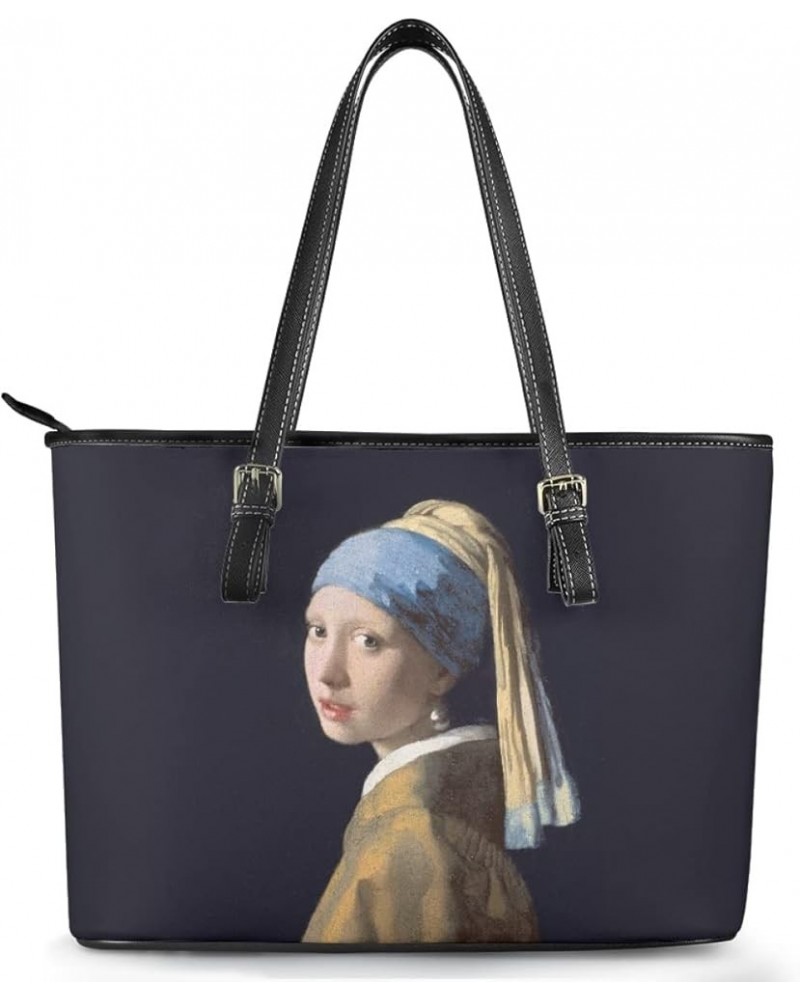 Women Van Gogh Tote Bag Pu Leather Top Handle Adjustable Satchel Handbags Shoulder Bag The Girl With a Pearl Earring $24.43 T...