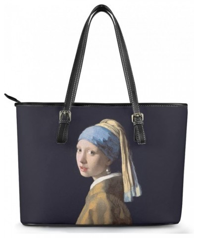 Women Van Gogh Tote Bag Pu Leather Top Handle Adjustable Satchel Handbags Shoulder Bag The Girl With a Pearl Earring $24.43 T...