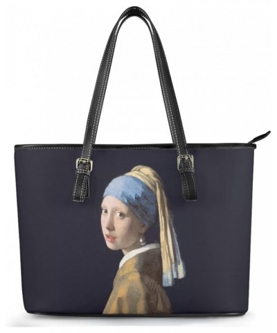 Women Van Gogh Tote Bag Pu Leather Top Handle Adjustable Satchel Handbags Shoulder Bag The Girl With a Pearl Earring $24.43 T...