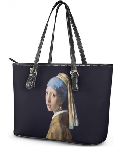 Women Van Gogh Tote Bag Pu Leather Top Handle Adjustable Satchel Handbags Shoulder Bag The Girl With a Pearl Earring $24.43 T...