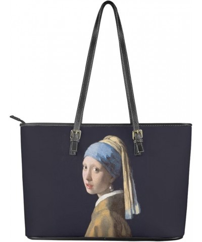 Women Van Gogh Tote Bag Pu Leather Top Handle Adjustable Satchel Handbags Shoulder Bag The Girl With a Pearl Earring $24.43 T...