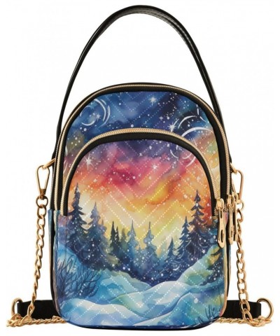 Merry Christmas Sunset Watercolor Small Chain Crossbody Travel Bag Handbag Cell Phone Purse for Women $10.56 Crossbody Bags