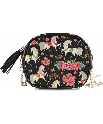 Women's Galloping Horse Safflower Black Crossbody Bag Fashion Purses Bag Cross Body Bag Shoulder Handbag with Adjustable Chai...