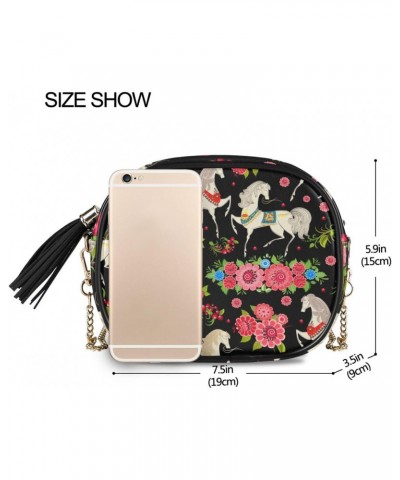 Women's Galloping Horse Safflower Black Crossbody Bag Fashion Purses Bag Cross Body Bag Shoulder Handbag with Adjustable Chai...