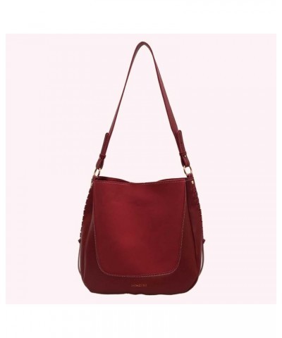 Trendy Shoulder Bag Large Capacity PU Vintage Commuting Bag Women Fashion Bucket Bag Solid Color Adjustable Strap Red $11.43 ...