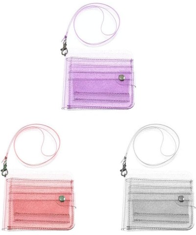 Women Clear Wallet Lanyard Cute Glitter Bifold Purse Card Holder Pouch Clear Color Clear Color $8.09 Wallets