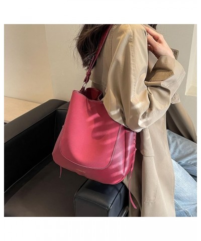 Trendy Shoulder Bag Large Capacity PU Vintage Commuting Bag Women Fashion Bucket Bag Solid Color Adjustable Strap Red $11.43 ...