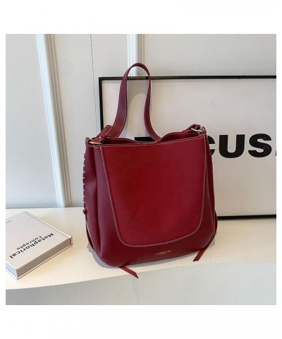 Trendy Shoulder Bag Large Capacity PU Vintage Commuting Bag Women Fashion Bucket Bag Solid Color Adjustable Strap Red $11.43 ...