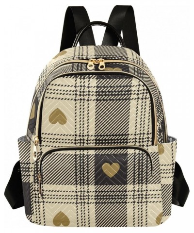 Travel Backpack Purse for Women Fashion Anti-theft Work Casual Hearts Beige Buffalo Plaid Daypack Shoulder Bag Medium Size Sm...