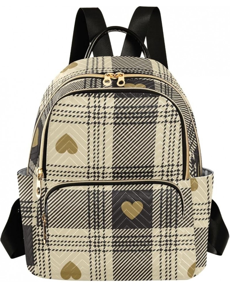 Travel Backpack Purse for Women Fashion Anti-theft Work Casual Hearts Beige Buffalo Plaid Daypack Shoulder Bag Medium Size Sm...