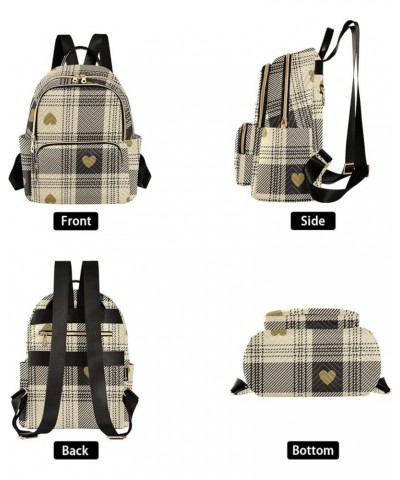 Travel Backpack Purse for Women Fashion Anti-theft Work Casual Hearts Beige Buffalo Plaid Daypack Shoulder Bag Medium Size Sm...