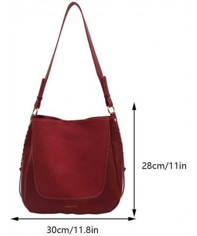 Trendy Shoulder Bag Large Capacity PU Vintage Commuting Bag Women Fashion Bucket Bag Solid Color Adjustable Strap Red $11.43 ...