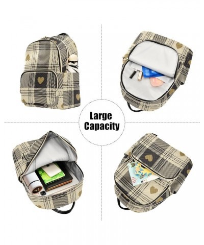 Travel Backpack Purse for Women Fashion Anti-theft Work Casual Hearts Beige Buffalo Plaid Daypack Shoulder Bag Medium Size Sm...