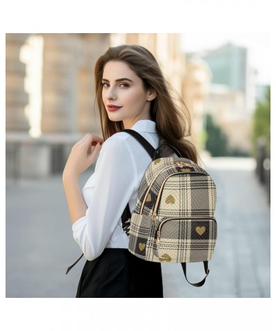 Travel Backpack Purse for Women Fashion Anti-theft Work Casual Hearts Beige Buffalo Plaid Daypack Shoulder Bag Medium Size Sm...