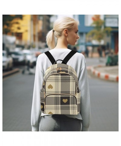 Travel Backpack Purse for Women Fashion Anti-theft Work Casual Hearts Beige Buffalo Plaid Daypack Shoulder Bag Medium Size Sm...