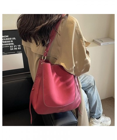 Trendy Shoulder Bag Large Capacity PU Vintage Commuting Bag Women Fashion Bucket Bag Solid Color Adjustable Strap Red $11.43 ...