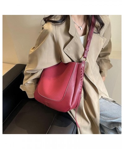 Trendy Shoulder Bag Large Capacity PU Vintage Commuting Bag Women Fashion Bucket Bag Solid Color Adjustable Strap Red $11.43 ...