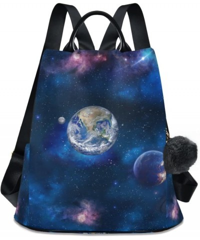 Space Planets Stars Galaxy Pattern Women's Backpack Purse Anti Theft Casual Fashion Bag with Pompom Space Planets Stars Galax...