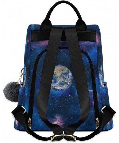 Space Planets Stars Galaxy Pattern Women's Backpack Purse Anti Theft Casual Fashion Bag with Pompom Space Planets Stars Galax...