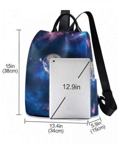 Space Planets Stars Galaxy Pattern Women's Backpack Purse Anti Theft Casual Fashion Bag with Pompom Space Planets Stars Galax...