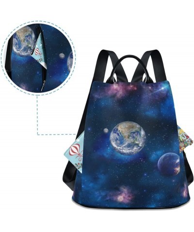 Space Planets Stars Galaxy Pattern Women's Backpack Purse Anti Theft Casual Fashion Bag with Pompom Space Planets Stars Galax...