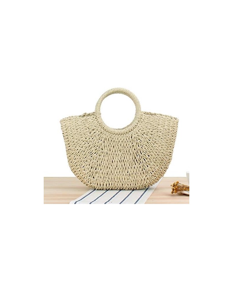 Straw Beach Bag,Ladies Handmade Large Straw Tote Bag for Women Straw Handbag Hobo Summer Beach Bag Woven Rattan Bag Round Bei...