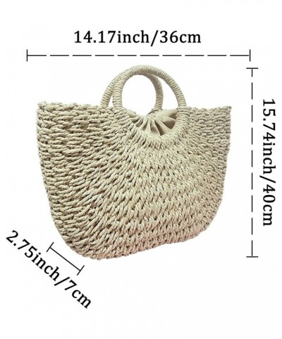 Straw Beach Bag,Ladies Handmade Large Straw Tote Bag for Women Straw Handbag Hobo Summer Beach Bag Woven Rattan Bag Round Bei...