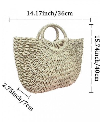 Straw Beach Bag,Ladies Handmade Large Straw Tote Bag for Women Straw Handbag Hobo Summer Beach Bag Woven Rattan Bag Round Bei...