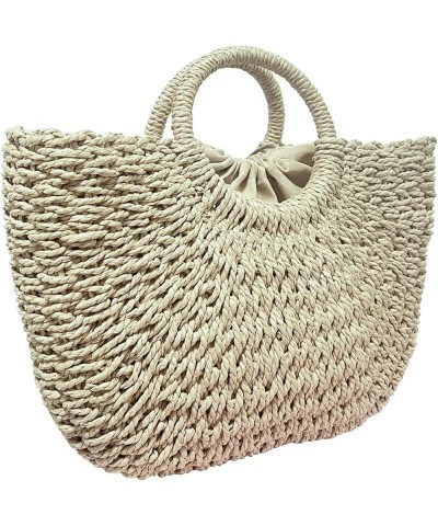 Straw Beach Bag,Ladies Handmade Large Straw Tote Bag for Women Straw Handbag Hobo Summer Beach Bag Woven Rattan Bag Round Bei...