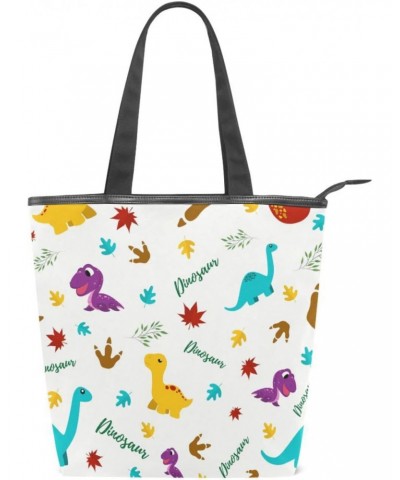 Tote Handbag for Women Tote Bag, Funny Dinosaurs Cute Dinosaurs Canvas + leather Shoulder Bag, Hobo bag, Satchel Purse(229ut0...