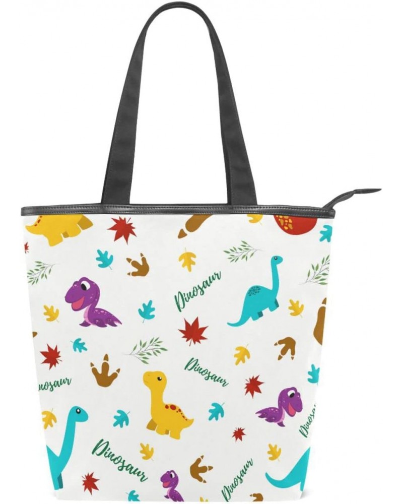 Tote Handbag for Women Tote Bag, Funny Dinosaurs Cute Dinosaurs Canvas + leather Shoulder Bag, Hobo bag, Satchel Purse(229ut0...