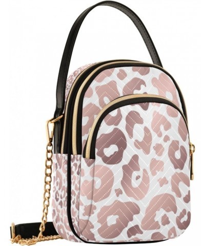 Rose Gold Leopard Print Crossbody Handbags for Women Casual Leather Shoulder Phone Purse $14.55 Crossbody Bags