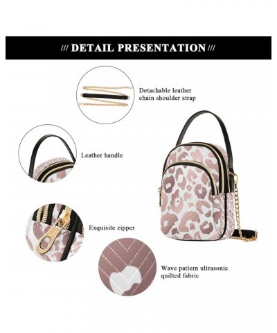 Rose Gold Leopard Print Crossbody Handbags for Women Casual Leather Shoulder Phone Purse $14.55 Crossbody Bags